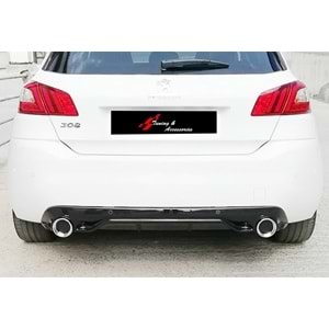 308 GTI Rear Diffuser With 2 Chromee Exhaust Tips Piano Black Vacuum Plastic / 2012-2018