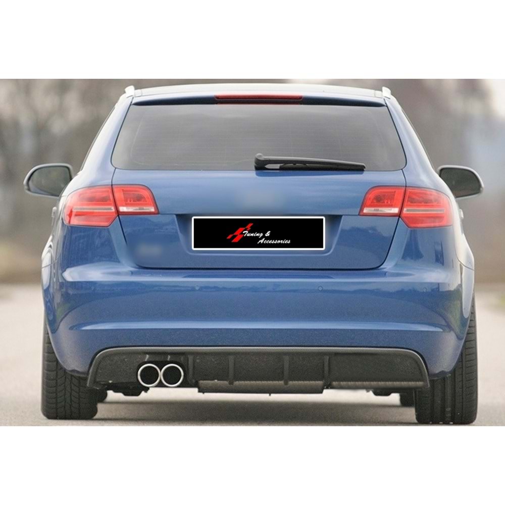 A3 8P S3 Style Rear Diffuser Left Double Outputs Piano Black Vacuum Plastic / 2008-2012
