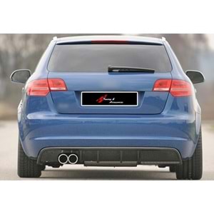 A3 8P S3 Style Rear Diffuser Left Double Outputs Piano Black Vacuum Plastic / 2008-2012