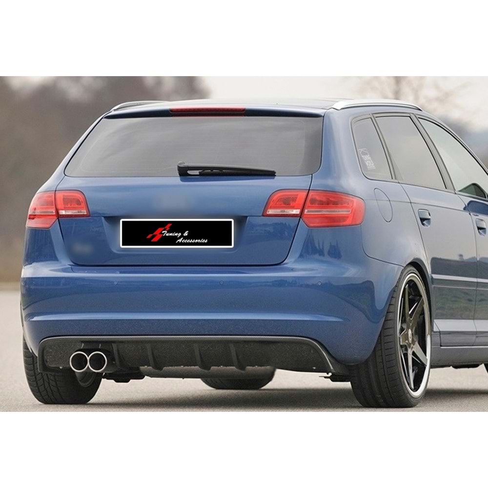 A3 8P S3 Style Rear Diffuser Left Double Outputs Piano Black Vacuum Plastic / 2008-2010