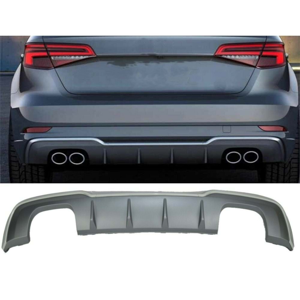A3 8V HB FL S3 Rear Diffuser Left+Right Double Outputs Dark Grey ABS / 2017-2019 (Standart Bmp)