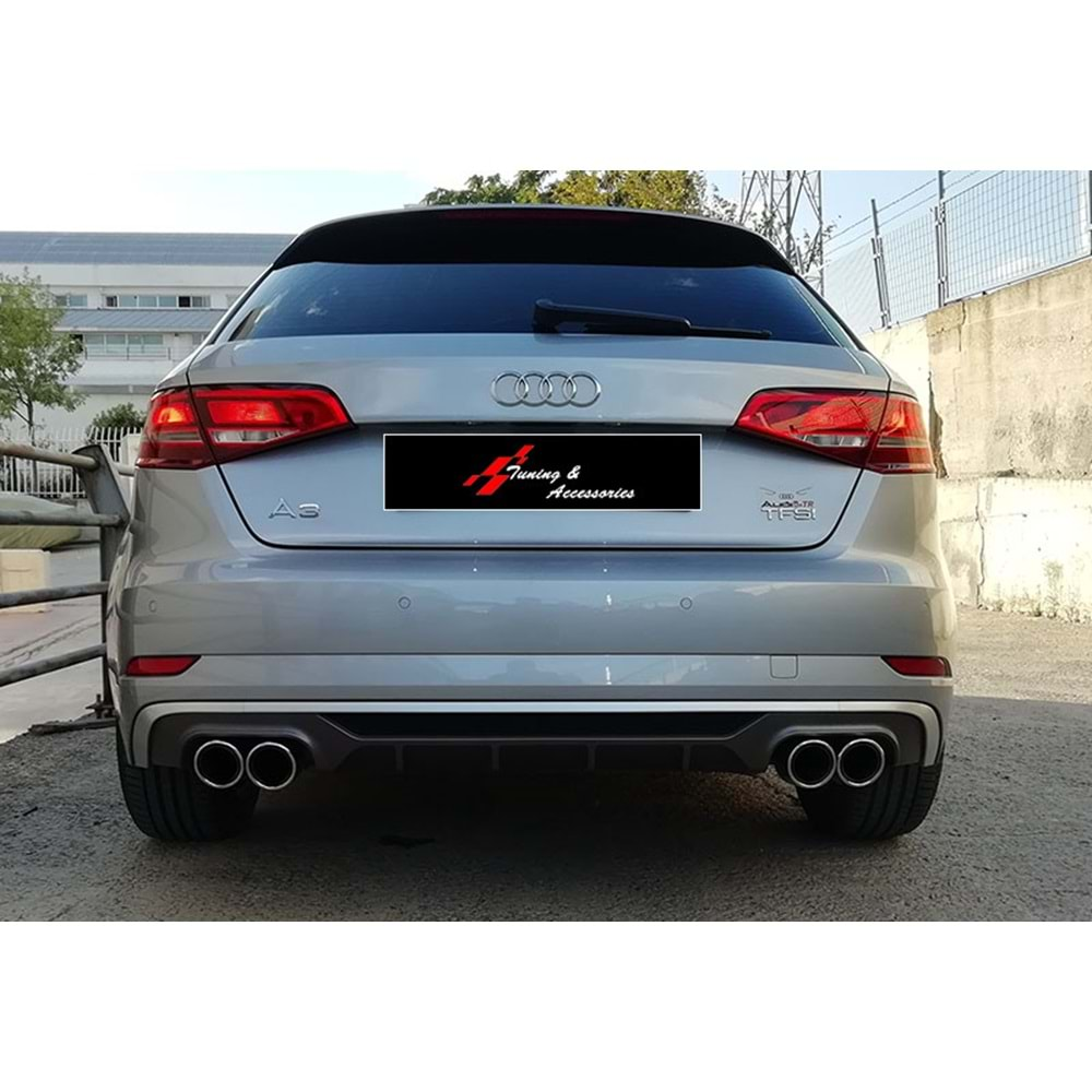 A3 8V HB FL S3 Rear Diffuser Left+Right Double Outputs Dark Grey ABS / 2017-2019 (Standart Bmp)