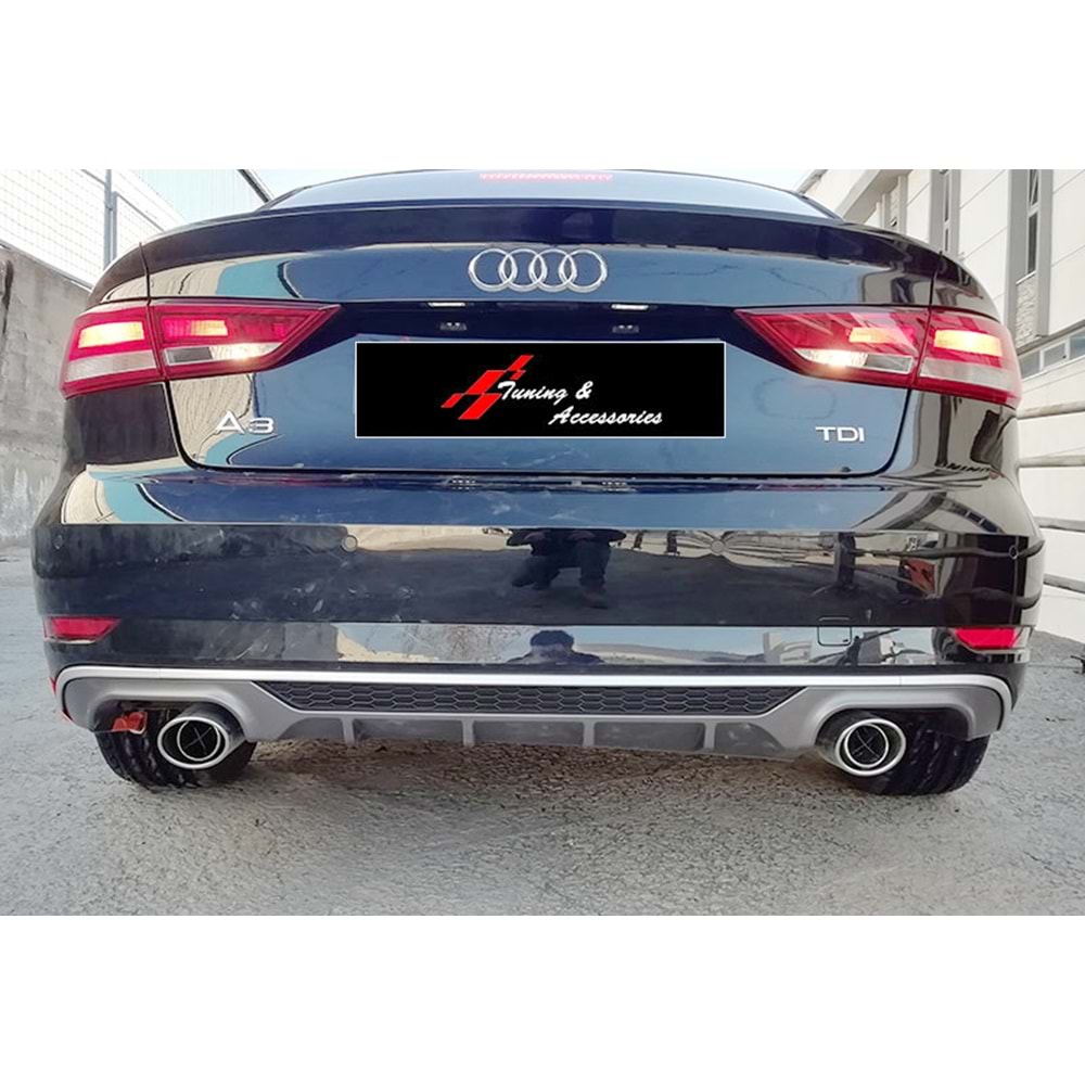 A3 8V FL Sedan S3 Rear Diffuser Left+Right Double Outputs Dark Grey ABS / 2017-2019 (Standart Bmp)