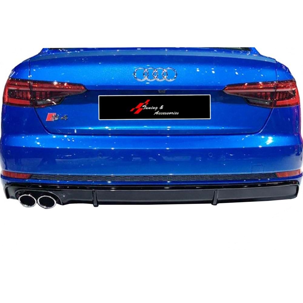 A4 B9 S4 Style Rear Diffuser Piano Black Vacuum Plastic / 2016-2019 (Left Double Outputs)