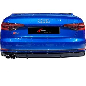 A4 B9 S4 Style Rear Diffuser Piano Black Vacuum Plastic / 2016-2019 (Left Double Outputs)