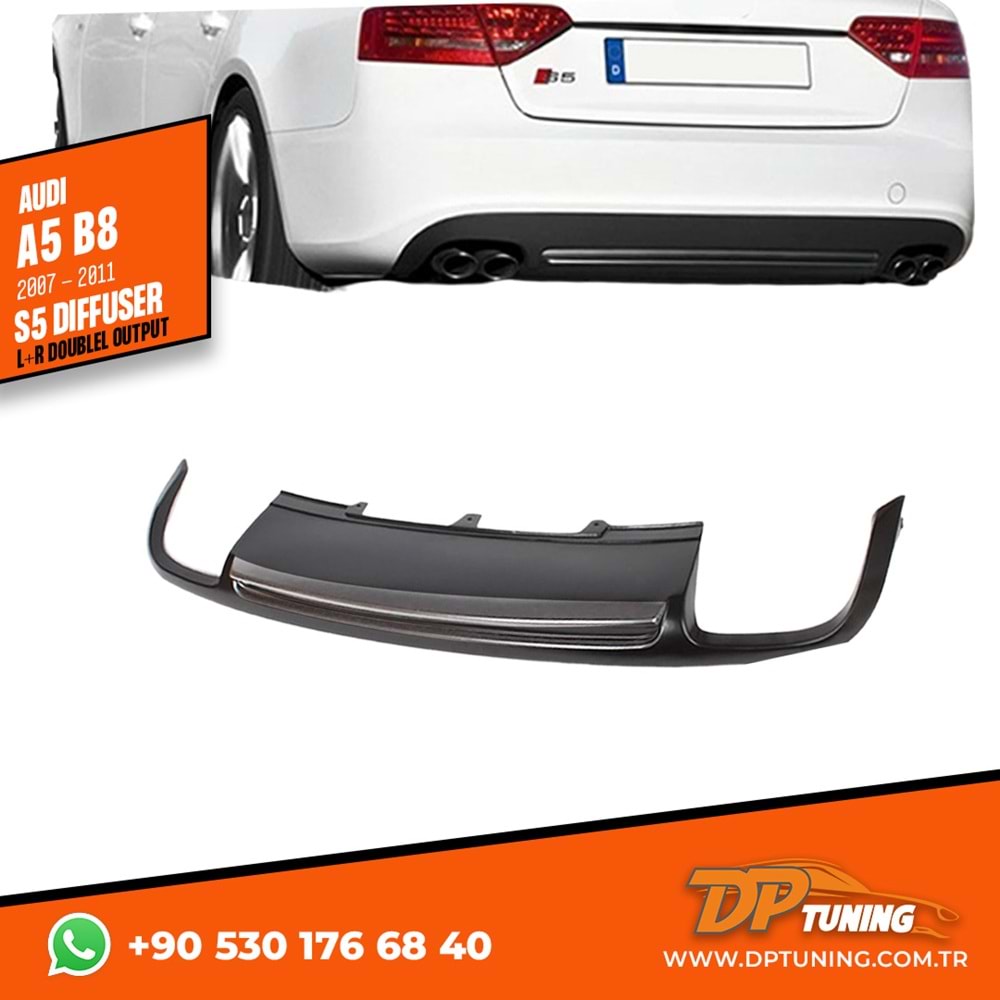 A5 B8 Sedan S5 Rear Diffuser Left+Right Double Outputs Dark Grey Surface ABS / 2007-2011 (Standart Bmp)