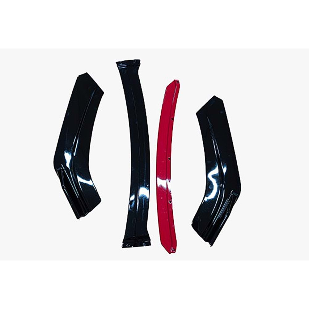 Universal 4 Piece Front Lip Piano Black ABS / Red