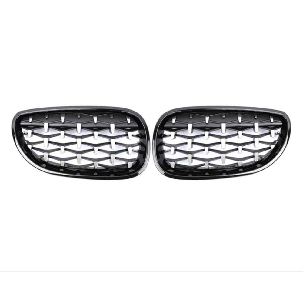 E60 Diamond Front Grille ABS / 2003-2007 (Piano Black Frame + Chrome)