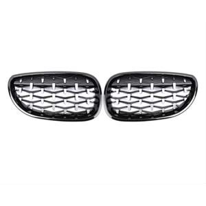 E60 Diamond Front Grille ABS / 2003-2007 (Piano Black Frame + Chrome)