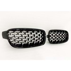 F30 Diamond Front Grille ABS / 2012-2018 (Piano Black Frame + Chrome)
