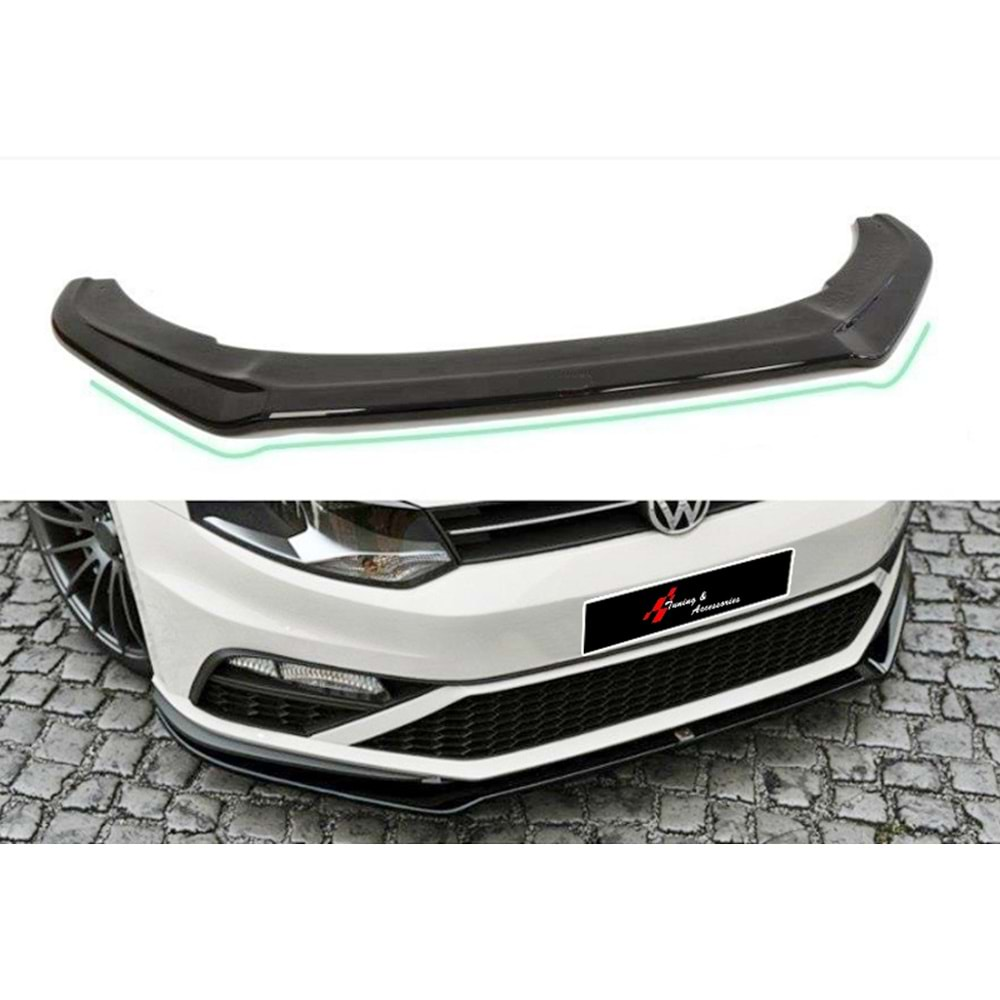 Polo Mk5 FL GTI Max V2 Front Lip Piano Black Vacuum Plastic / 2014-2017