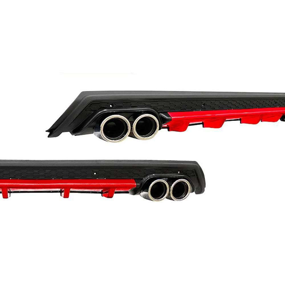 Universal Elit R Style Rear Diffuser ABS / (Red + Matte Black - Circle Exhaust Tips)