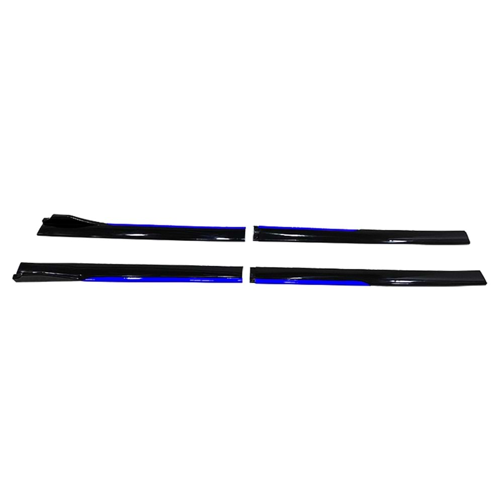 Universal Race Style Side Skirt With Flaps Piano Black ABS / Blue