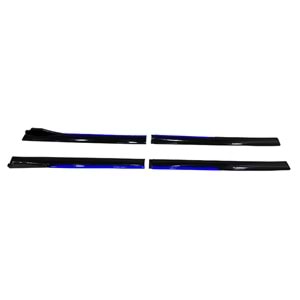 Universal Race Style Side Skirt With Flaps Piano Black ABS / Blue