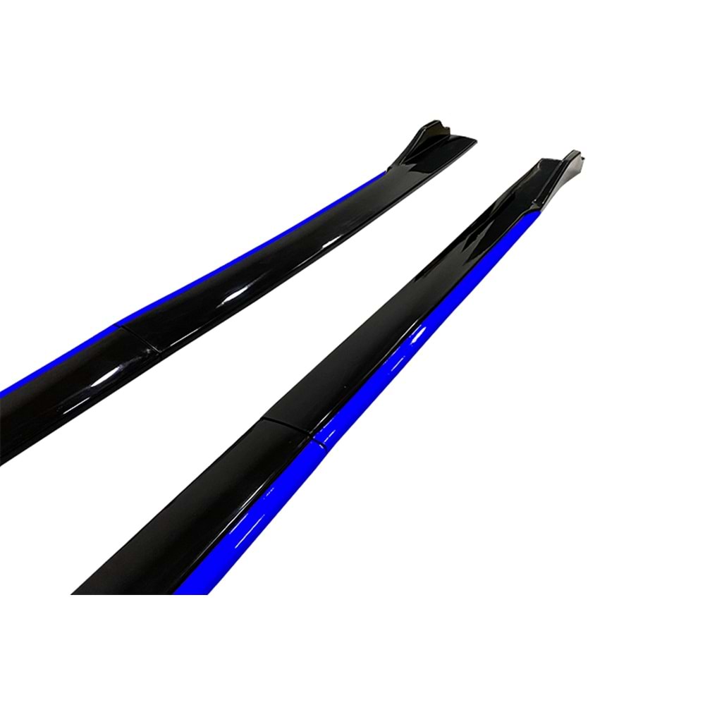 Universal Race Style Side Skirt With Flaps Piano Black ABS / Blue