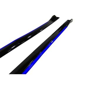 Universal Race Style Side Skirt With Flaps Piano Black ABS / Blue
