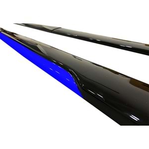 Universal Race Style Side Skirt With Flaps Piano Black ABS / Blue