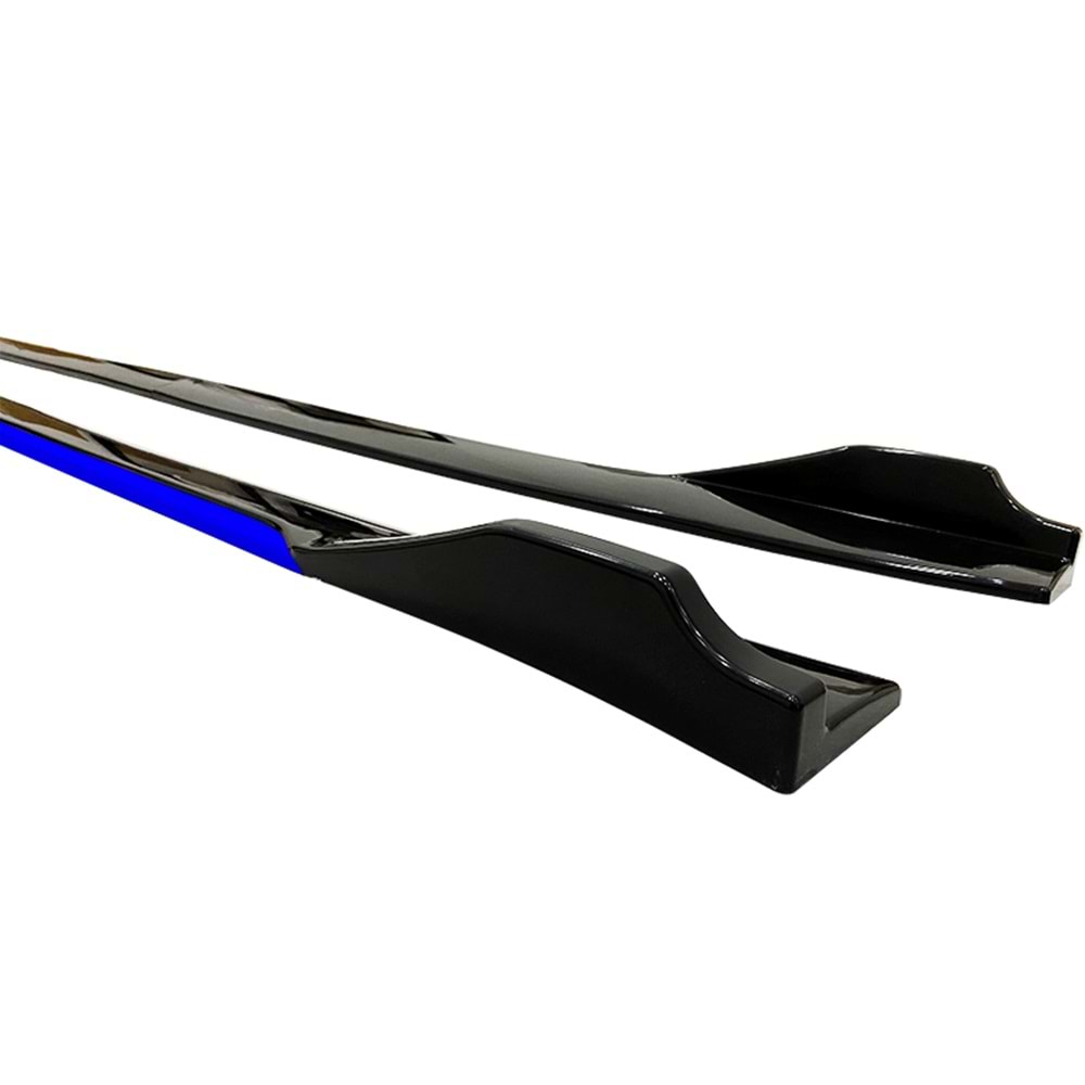Universal Race Style Side Skirt With Flaps Piano Black ABS / Blue