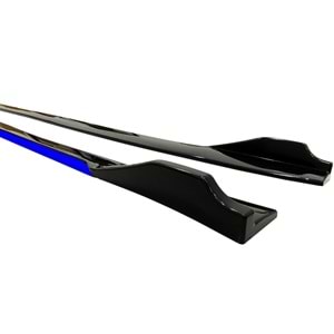 Universal Race Style Side Skirt With Flaps Piano Black ABS / Blue