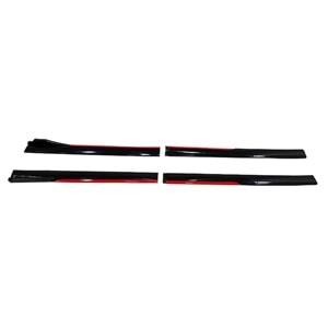 Universal Race Style Side Skirt With Flaps Piano Black ABS / Red