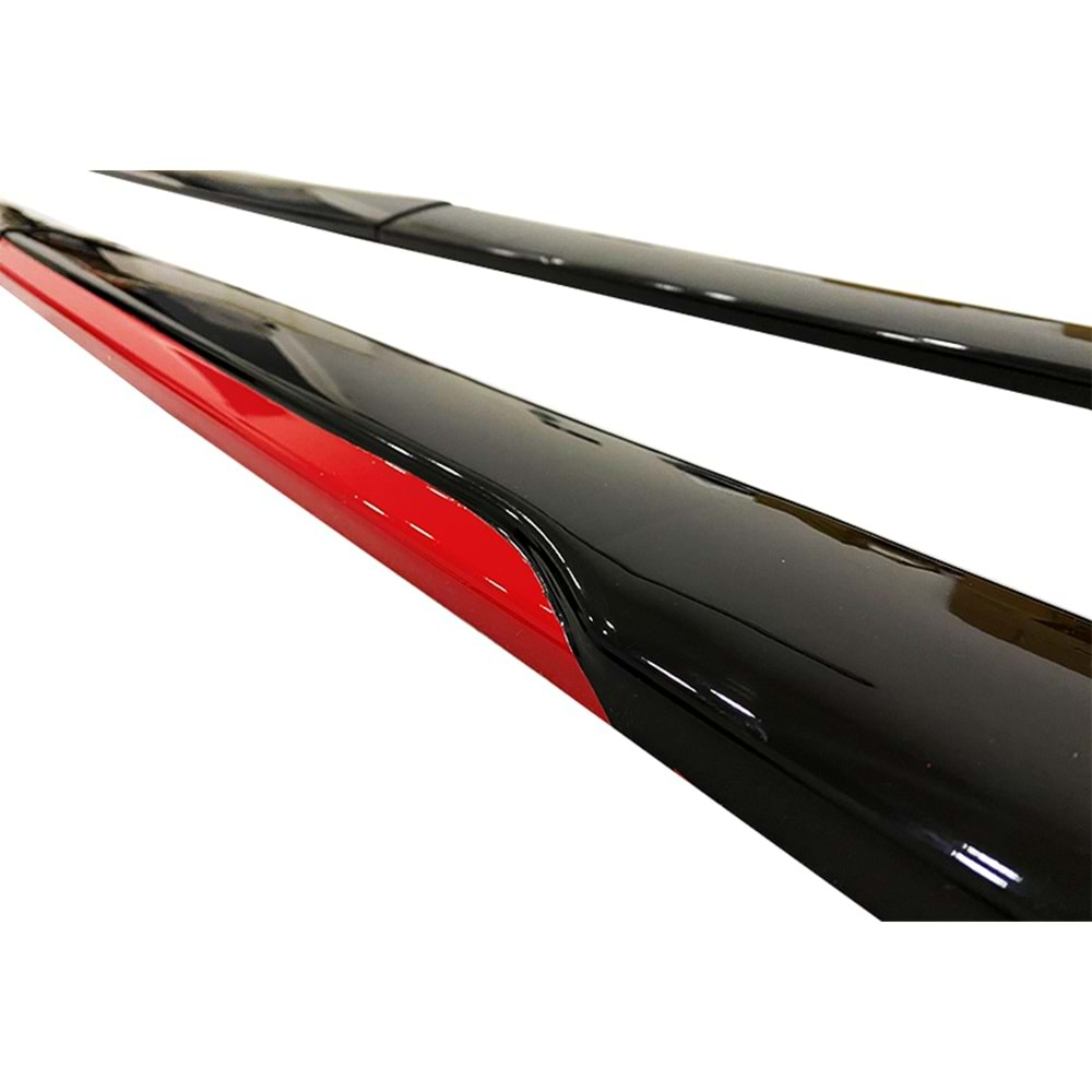 Universal Race Style Side Skirt With Flaps Piano Black ABS / Red