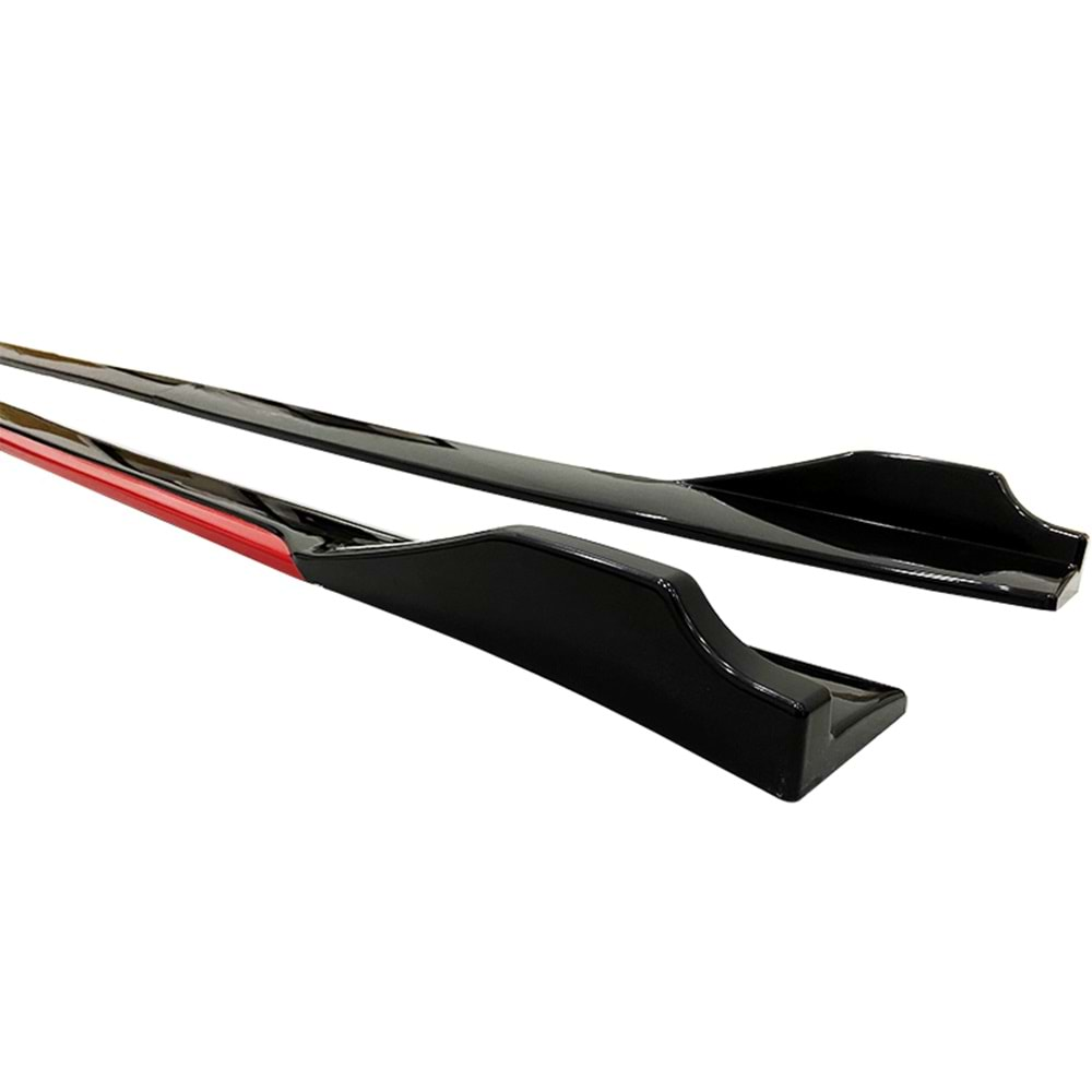 Universal Race Style Side Skirt With Flaps Piano Black ABS / Red