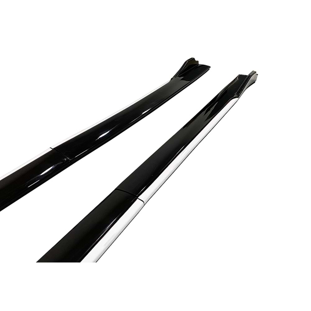 Universal Race Style Side Skirt With Flaps Piano Black ABS / White