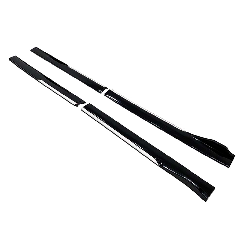 Universal Race Style Side Skirt With Flaps Piano Black ABS / White
