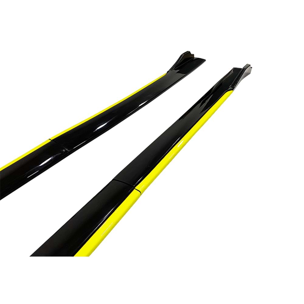 Universal Race Style Side Skirt With Flaps Piano Black ABS / Yellow