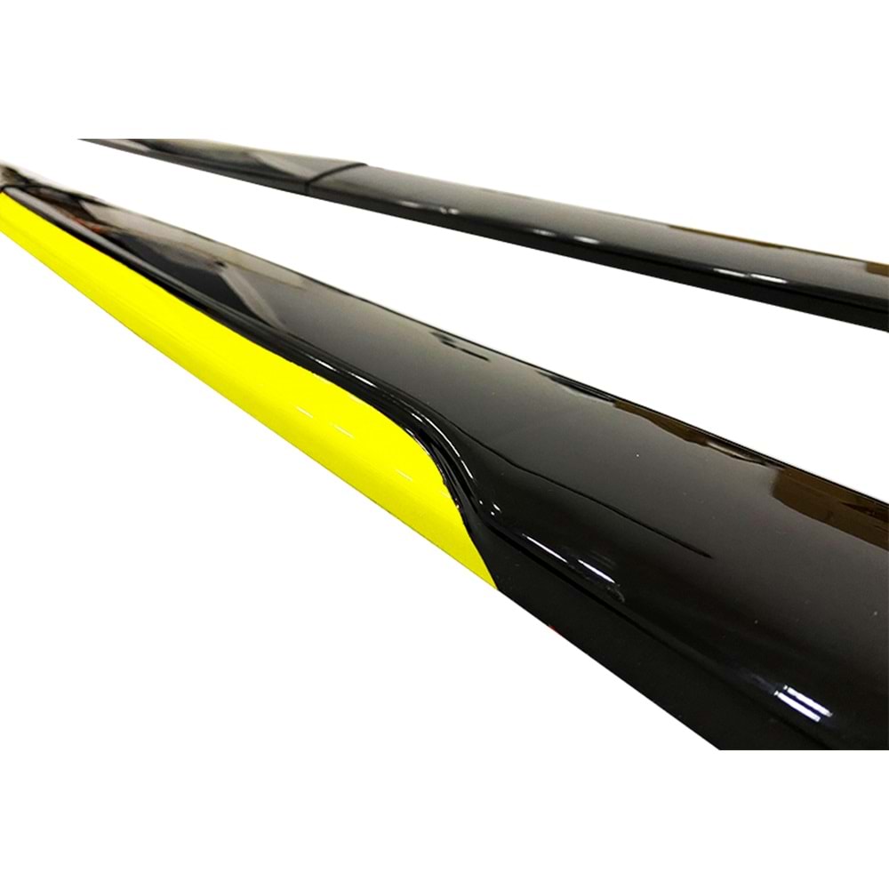Universal Race Style Side Skirt With Flaps Piano Black ABS / Yellow