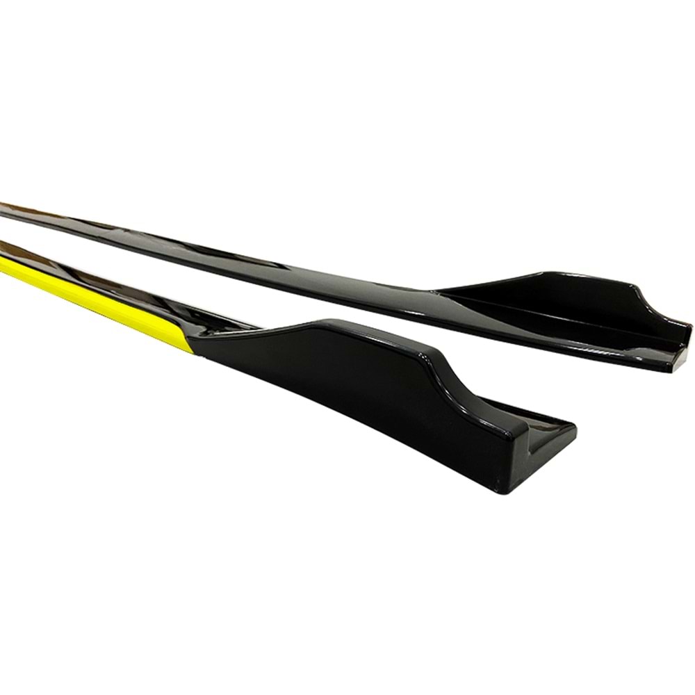 Universal Race Style Side Skirt With Flaps Piano Black ABS / Yellow