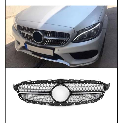 W205 Diamond Front Grille ABS / 2015-2018 (Chrome + Piano Black)